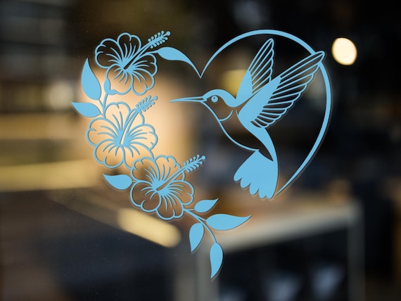 Hummingbird and Hibiscus Heart Vinyl Decal – Nature Inspired Wall or Car Sticker