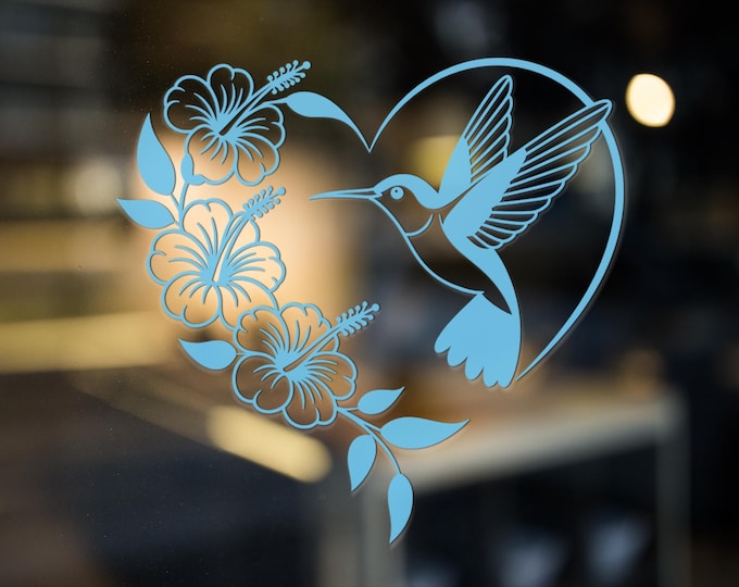 Hummingbird and Hibiscus Heart Vinyl Decal – Nature Inspired Wall or Car Sticker