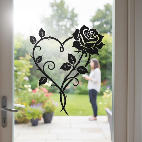 Gothic Rose Heart Vinyl Decal - Floral Love Sticker