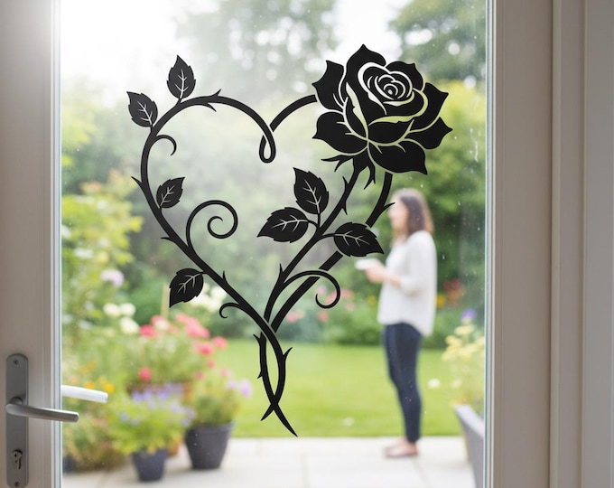 Gothic Rose Heart Vinyl Decal - Floral Love Sticker