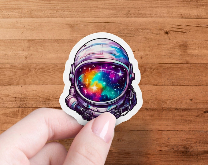Colorful Galaxy Astronaut Sticker, Space Helmet Decal, Cosmic Explorer Art, Outer Space Sticker, Sci-Fi Decor for Laptop, Water Bottle