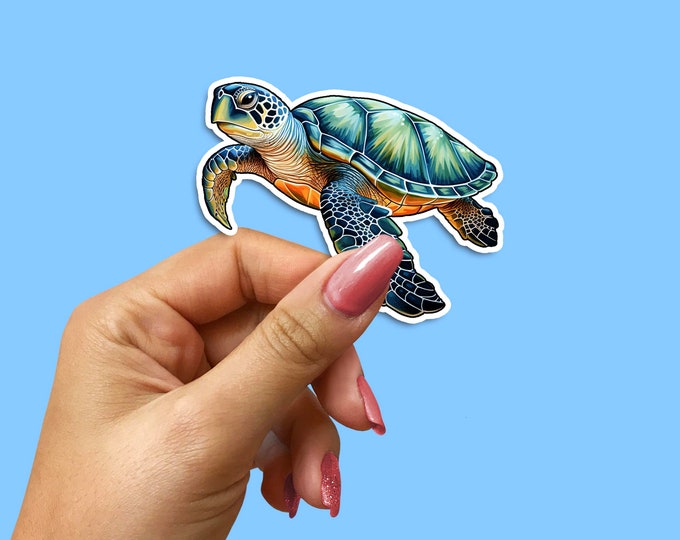 Watercolour Sea Turtle Laptop Sticker - Vibrant Blue-Green Ocean Journal Decal – Trendy Notebook & Accessories Decor
