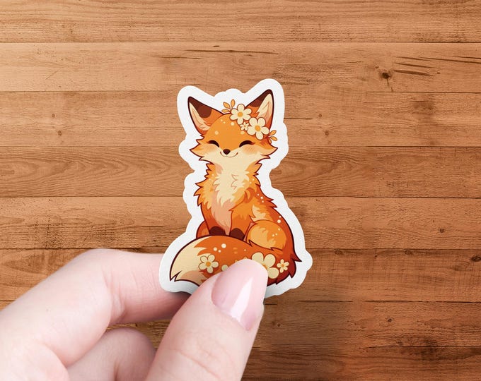 Glossy Die-Cut Fox Sticker Floral Kawaii Vinyl-Decal Animal-Art Laptop Water-Bottle Planner Forest Gift