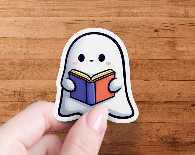 Cute Ghost Sticker, Book Lover, Kawaii Decal, Spooky Season, Halloween Sticker, Reading Ghost, Ghost Reading, Bookish Gifts