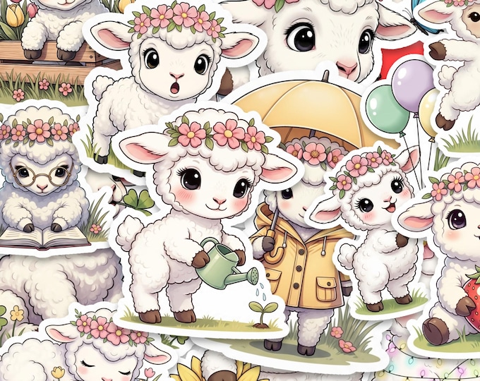 Lamb Sticker Pack Glossy Waterproof Kawaii Animal Vinyl 15 Piece Set