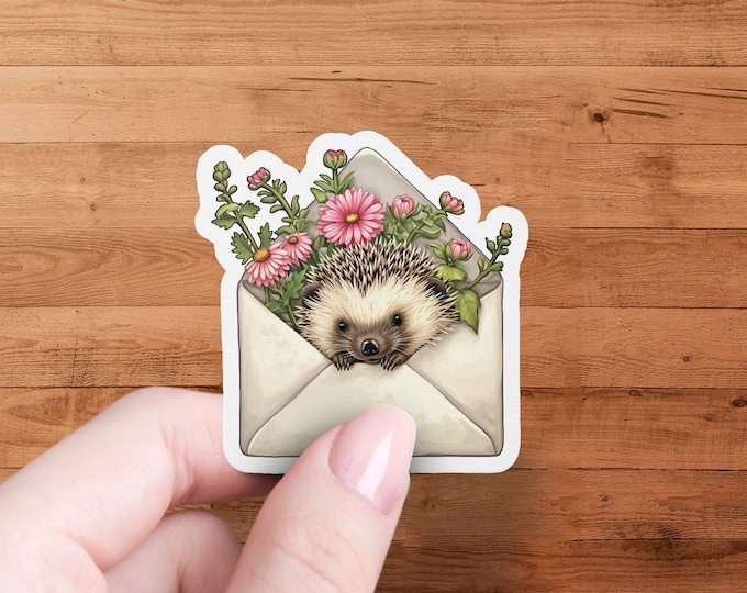Hedgehog Sticker, Floral Envelope Decal