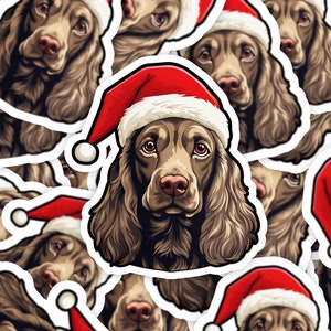 Adorable autocollant cocker anglais avec chapeau de Noël - Stickers festifs pour chiens, cadeau de vacances parfait pour les amoureux des chiens, jolies décorations pour ordinateur portable/téléphone