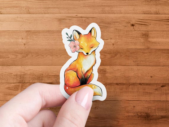 Floral Fox Sticker with Flower Crown - Animal Decal for Laptop Journal Water-Bottle Gift Ideas
