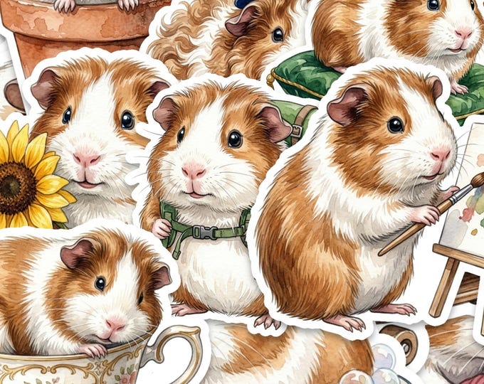 Guinea Pig Sticker Pack, 15 Pieces, 2 Inch Vinyl Decals, Gloss Finish