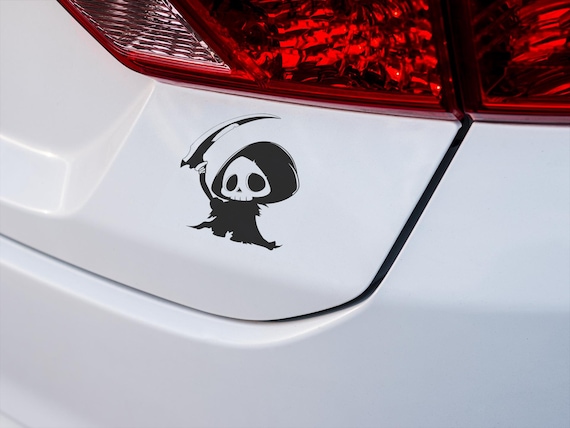 Kawaii Grim Reaper Vinyl Decal, Halloween Car Laptop Decor