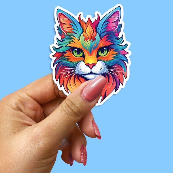 Cute Cat Face Sticker, Watercolour Vinyl Sticker, Cat Lover Gift, Laptop Decal, Planner Accessories, Kawaii Stationery, Scrapbooking Supply.