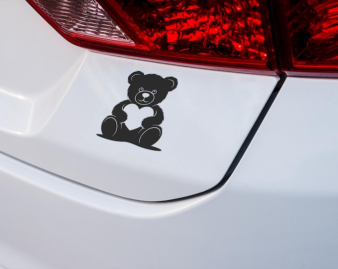 Cute Teddy Bear Holding Heart Vinyl Decal for Car Window Laptop Wall Nursery Kids Room Decor Valentine Gift Sticker Art