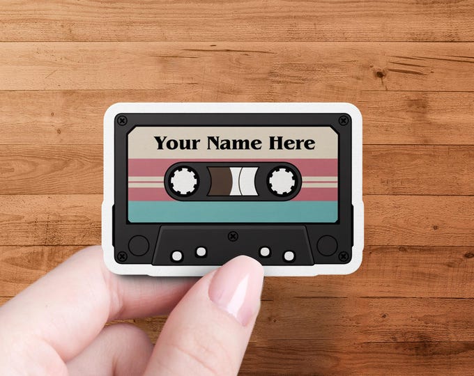 Custom Cassette Tape Sticker: Retro 80s/90s Theme, Personalized Name