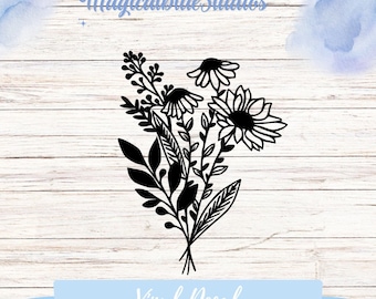 Lovely bunch of wild flowers with leaves, Car decal, car stickers, car accessories, wall art, wall decor, wall prints