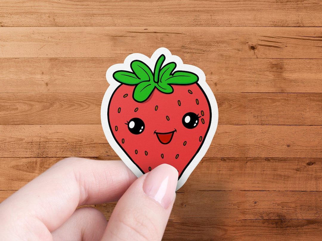 Cute Strawberry Sticker, Kawaii Fruit Sticker, Cute Vinyl Decal ...