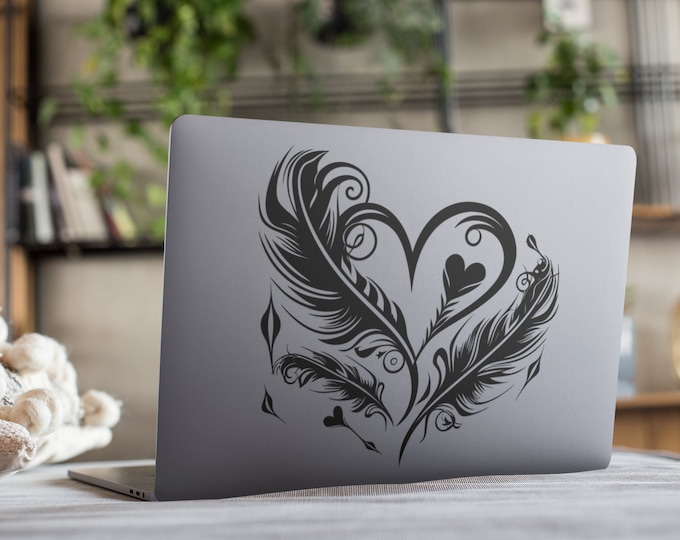 Feather Heart Vinyl Decal: Valentines Car Sticker, Wall Art