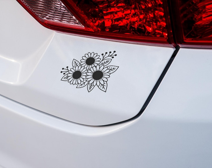 Sunflower Floral Vinyl Decal Bundle for Car Window Laptop Tumbler – Aesthetic Black and White Flower Sticker for DIY Craft Projects