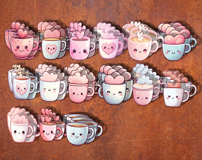 15-Pack Vibrant Watercolour Coffee Cup Stickers, Cute Kawaii Vinyl Decals for Laptop, Diary, Scrapbook, Planner Decorations - Unique