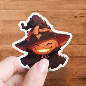 Halloween Pumpkin Sticker, Cute Witch Pumpkin, Smiling Jack O Lantern, Halloween Decor, Spooky Season, Halloween Party Supplies