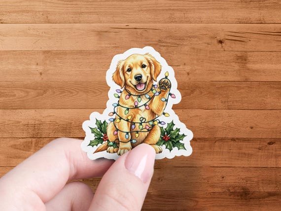 Watercolor Golden Retriever Christmas Glossy Vinyl Sticker