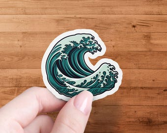 Ocean Wave Sticker, Cool Water Surf Decal, Beach Vibes, Sea Lover Art, Laptop Hydroflask Decor, Coastal Outdoor Adventure