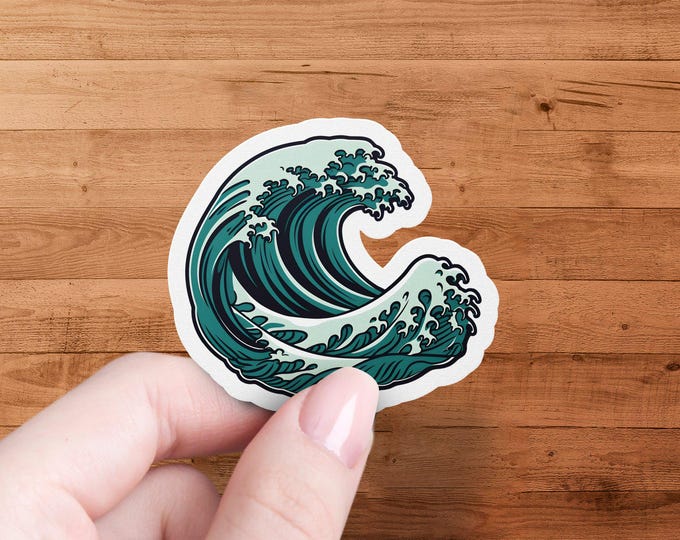 Ocean Wave Sticker, Cool Water Surf Decal, Beach Vibes, Sea Lover Art, Laptop Hydroflask Decor, Coastal Outdoor Adventure