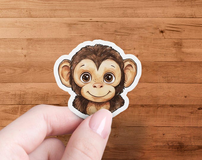 Cute Monkey Face Sticker, Animal Lover Decal, Adorable Cartoon Monkey, Kid's Room Decor, Laptops Water Bottles, Fun Gift Idea