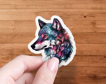 Pegatina de lobo galáctico: arte cósmico espacial
