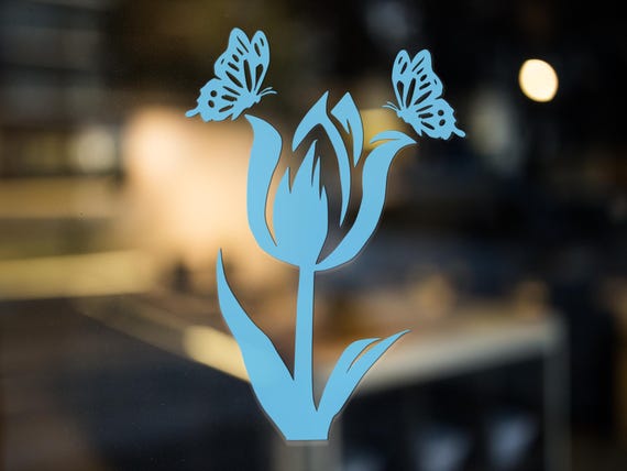 Tulip Butterfly Vinyl Decal Window Sticker Floral Nature Design Wall Art Home Decor Gift