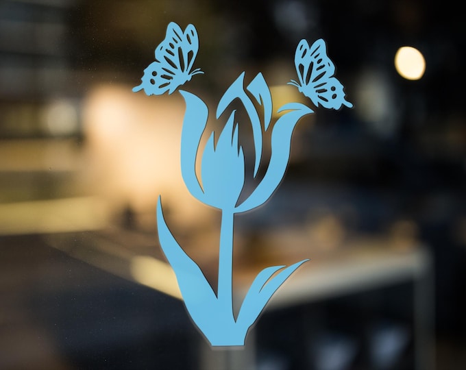 Tulip Butterfly Vinyl Decal Window Sticker Floral Nature Design Wall Art Home Decor Gift