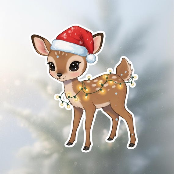 Christmas Fawn Sticker: Festive Holiday Deer, Waterproof Vinyl