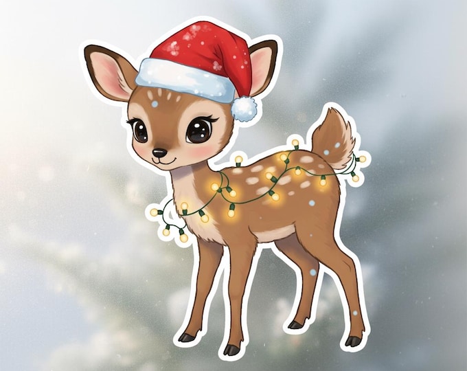 Christmas Fawn Sticker: Festive Holiday Deer, Waterproof Vinyl