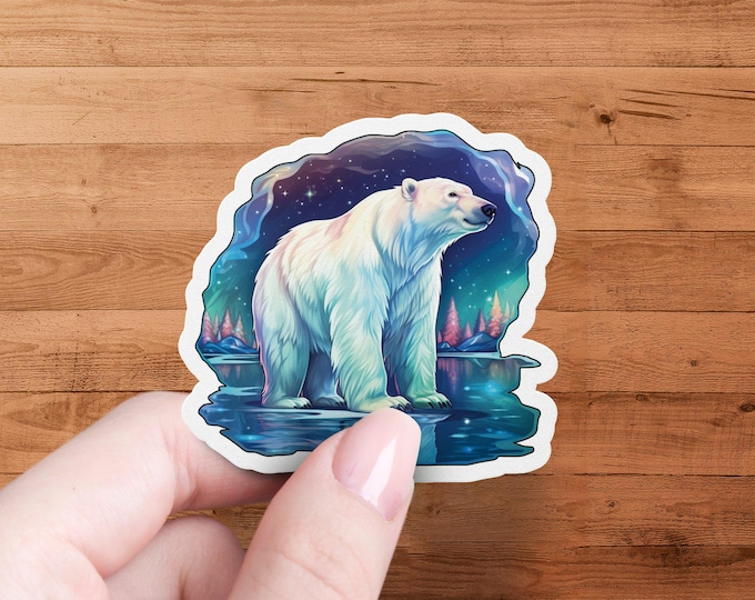Polar Bear Aurora Sticker: Arctic Northern Lights Waterproof Decal