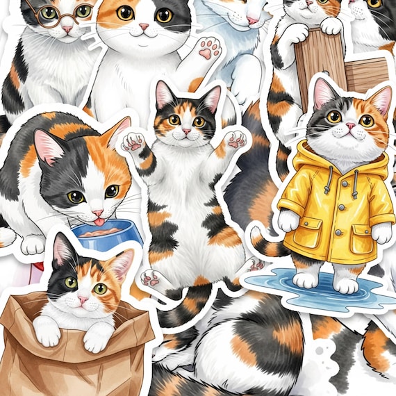 Calico Cat Sticker Pack 15 Piece Glossy Vinyl Kawaii Cat Decals