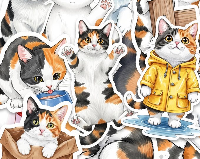 Calico Cat Sticker Pack 15 Piece Glossy Vinyl Kawaii Cat Decals