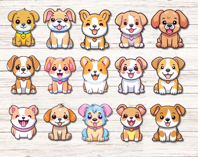 15-Pack Kawaii Puppy Stickers - Cute Dog Decals for Scrapbooking, Journals, and Crafts - Adorable Animal Sticker Set for Kids and Adults