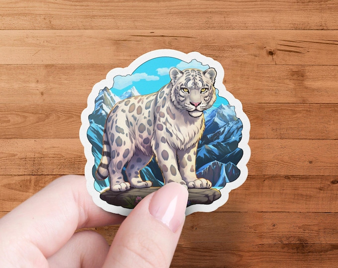Snow Leopard Sticker: Mountain Wildlife Art Decal