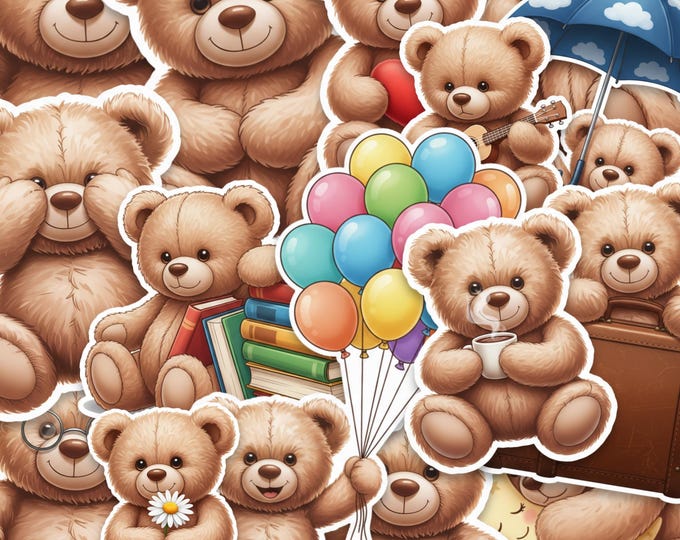 Teddy Bear Sticker Pack Glossy Vinyl Kawaii Bear Stickers Set