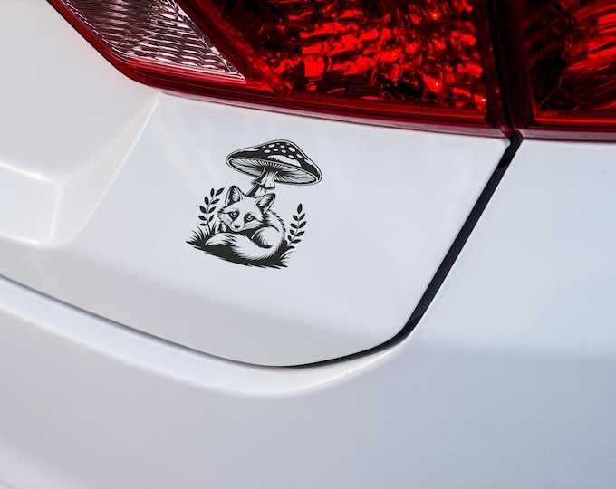 Fox and Mushroom Vinyl Decal: Cottagecore Laptop Sticker
