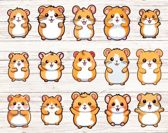Kawaii Hamster Stickers - Animal Decals, 15 Pack