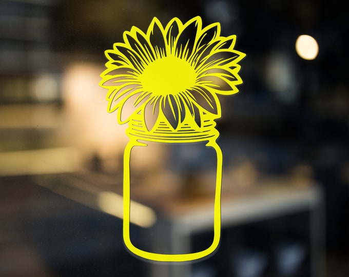 Sunflower Decal, Sunflower Jar Sticker, Car Decor, Window Cling, Wall Art, Floral Adhesive, Home Accents, Garden Theme, Bright Bloom