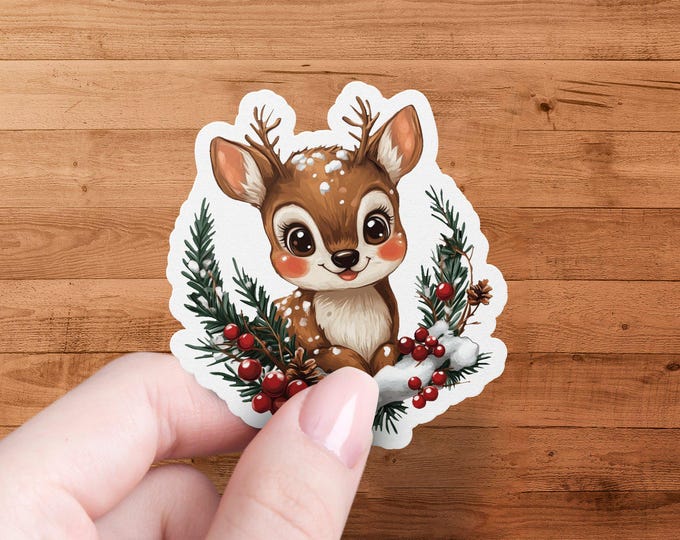 Deer Christmas Holiday Sticker Festive Woodland Animal Winter Laptop Decor Seasonal Creative Design