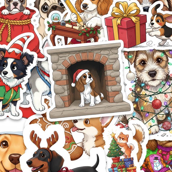 Christmas Dog Sticker Pack 15 Piece Illustrated Holiday Puppy Stickers