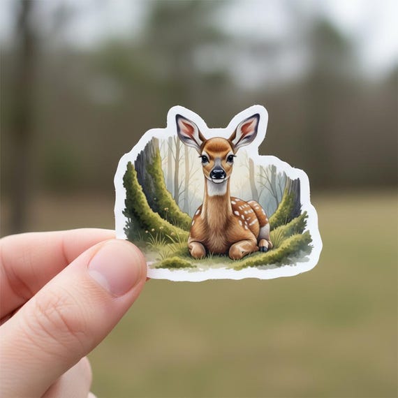 Glossy Fawn Forest Vinyl Sticker – Adorable Deer Illustration Waterproof Decal
