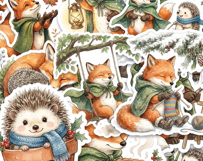 Woodland Fox & Hedgehog Sticker Pack, 15 Glossy Vinyl Stickers, 2 Inch