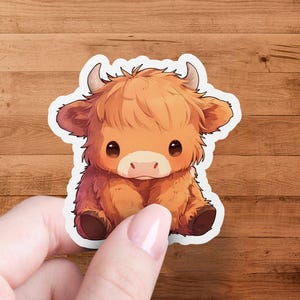 Cute Highland Cow Sticker, Kawaii Animal Vinyl Decal, Laptop Decor, Water Bottle Sticker, Scrapbook Supplies, Cartoon Cow Sticker