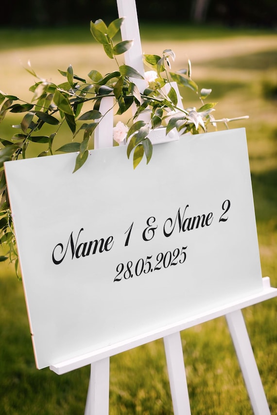 Custom Wedding Vinyl Decal for Names and Date | Personalized Mirror Sticker | Elegant Script Sign for Welcome Board or Guestbook