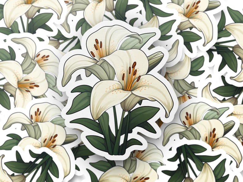 White Cream Sticker White Lily Sticker: Botanical Illustration, Waterproof Decal - Etsy