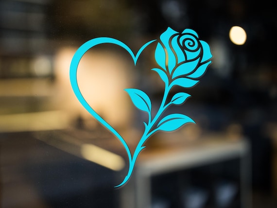 Minimalist Rose Heart Vinyl Decal Sticker Floral Love Car Laptop Window Decor