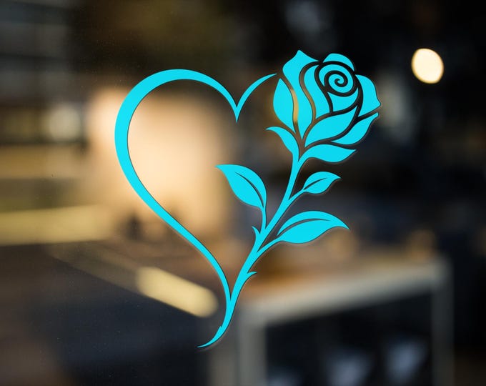 Minimalist Rose Heart Vinyl Decal Sticker Floral Love Car Laptop Window Decor